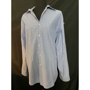 VAN HEUSEN Men's Dress Shirt 17 34/35‎ Blue Pinstripe Long Sleeve Button Front